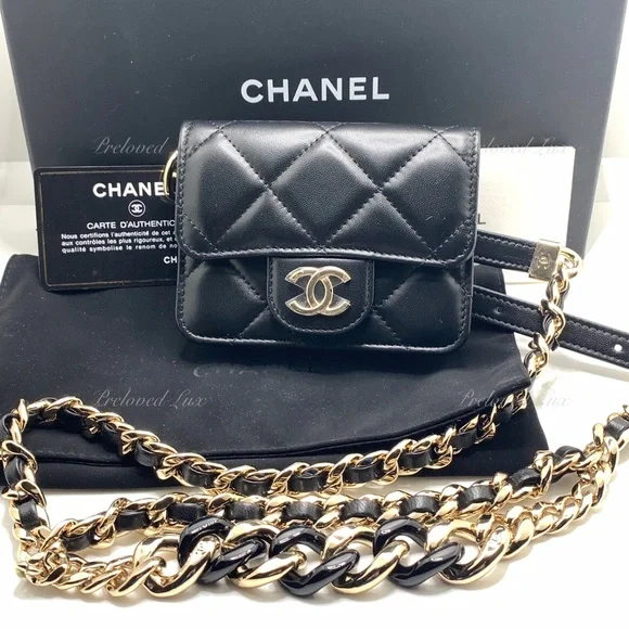 Authentic CHANEL Black Lambskin Mini Clutch Belt Waist Bag Gold Hardware - Picture 3 of 15